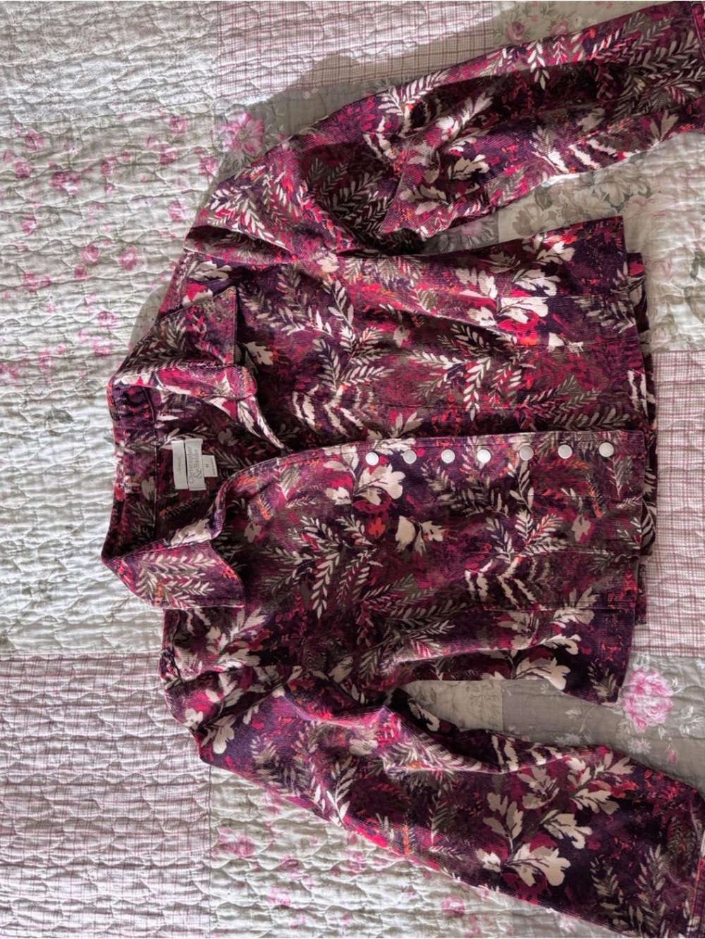 Vintage Christopher & Banks Plum Floral Cropped Corduroy Jacket